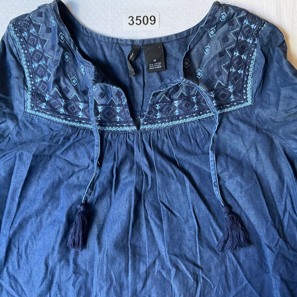 New Directions Women Long Sleeve V-neck Soft Denim Casual Midi Dress size M,Blue - Picture 5 of 10